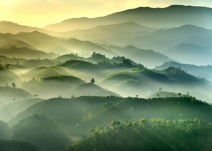 Misty Mountain Landscape at Sunrise