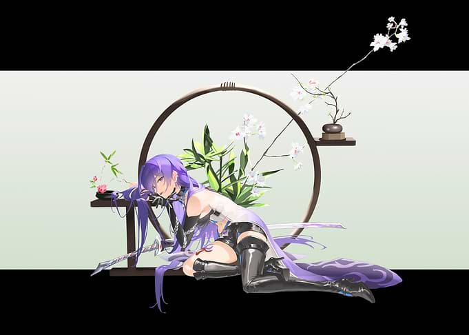 Girl with Sword and Flowers