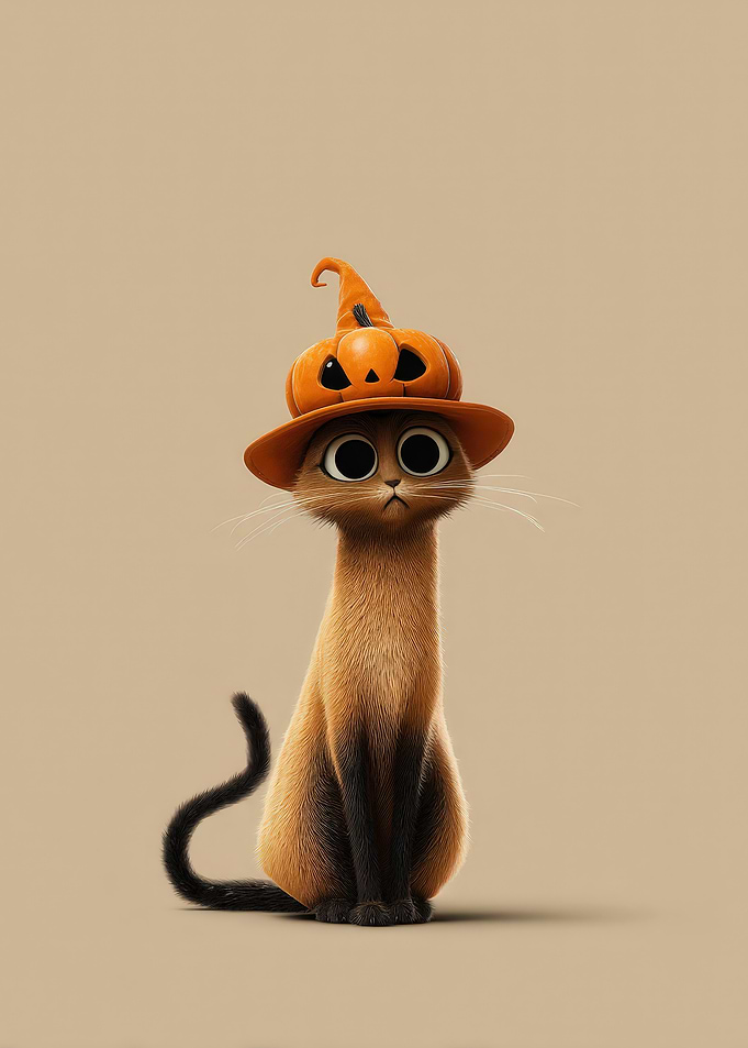 Cat with Pumpkin Hat