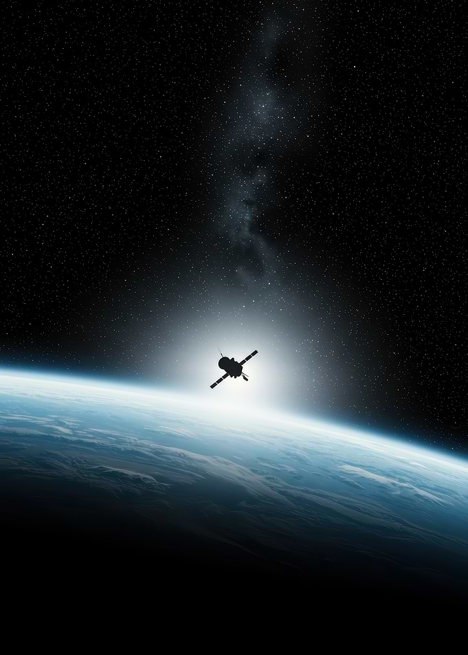 Satellite orbiting Earth in space view