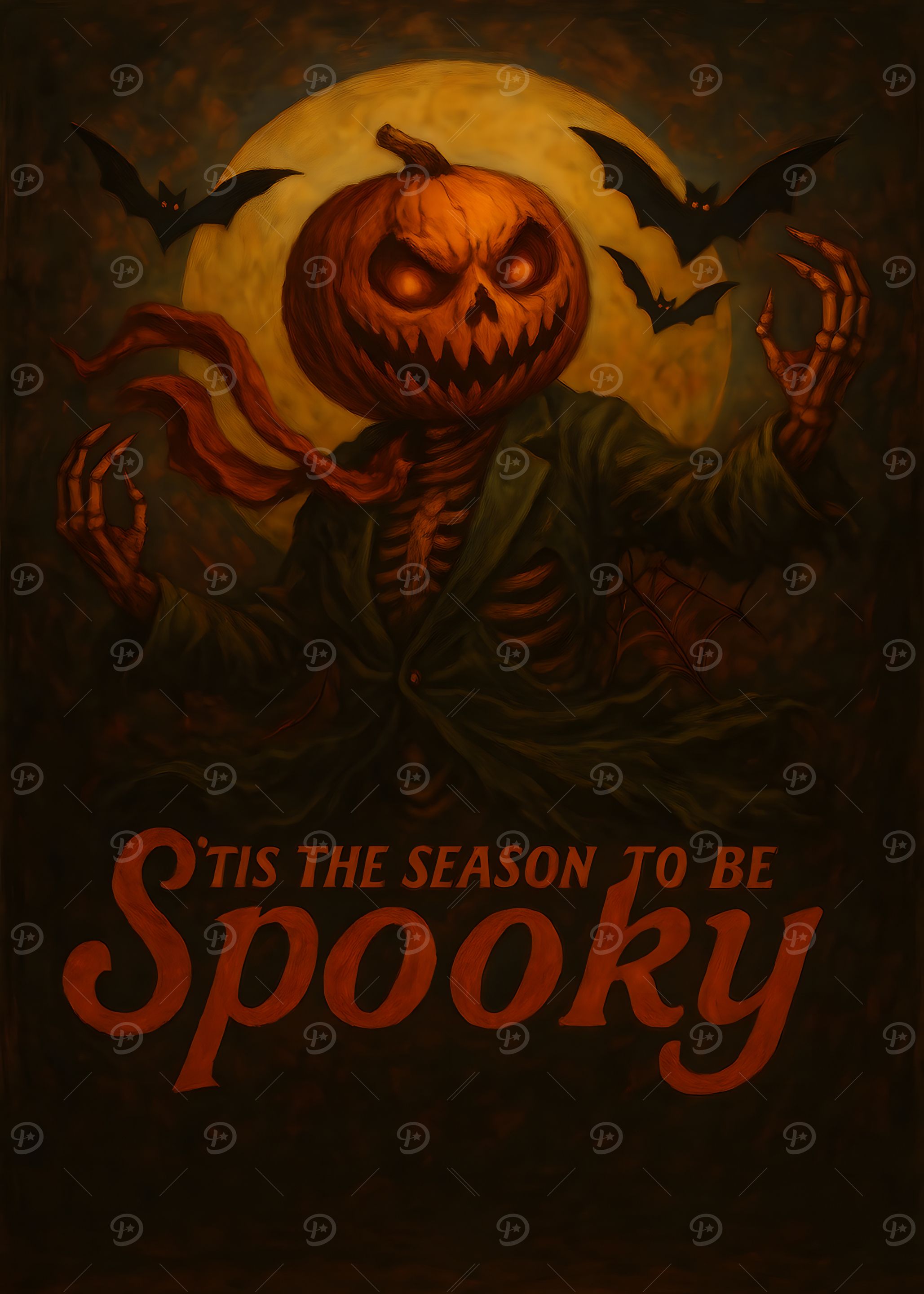 Spooky Season Pumpkin Scarecrow Illustration