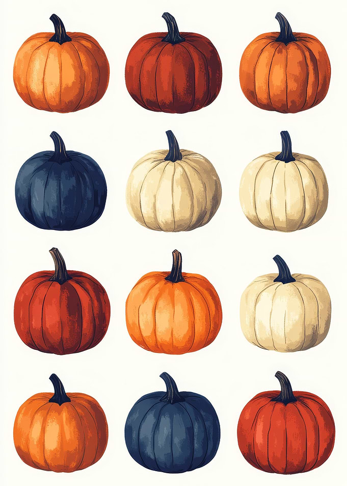 Colorful Pumpkins Illustration | Pop Art Pumpkin Grid