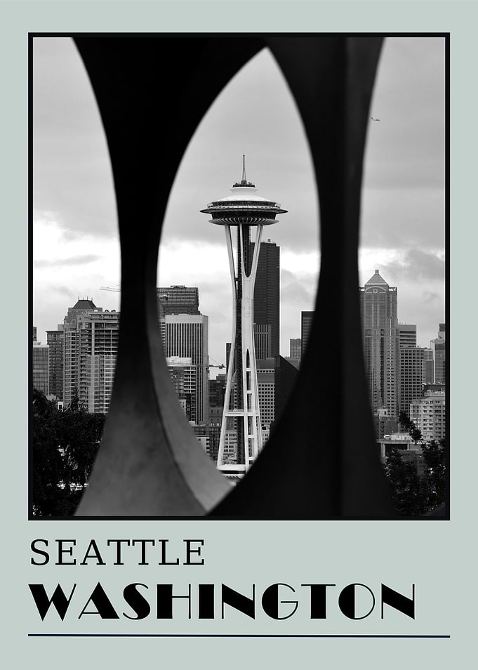 Seattle Washington Black and White Photo TravelPoster