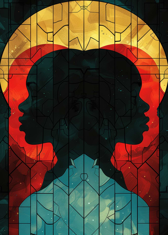 Dual Profile Stained Glass Art