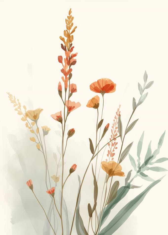 Watercolor Floral Illustration with Orange Flowers