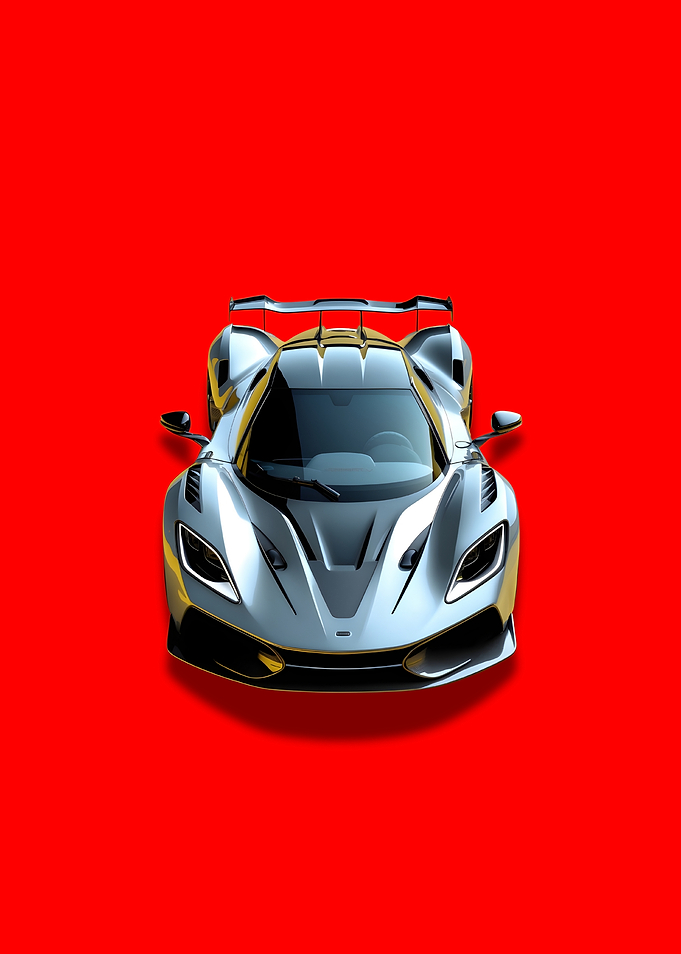 Silver Sports Car on Red Background