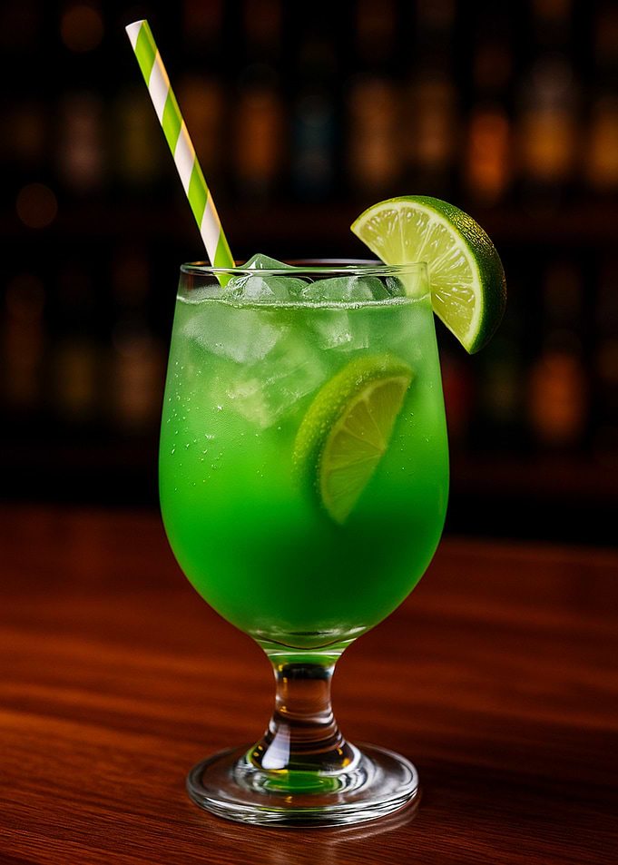 Green Cocktail with Lime and Straw
