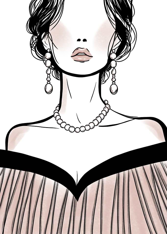 Elegant Woman with Pearl Jewelry Illustration