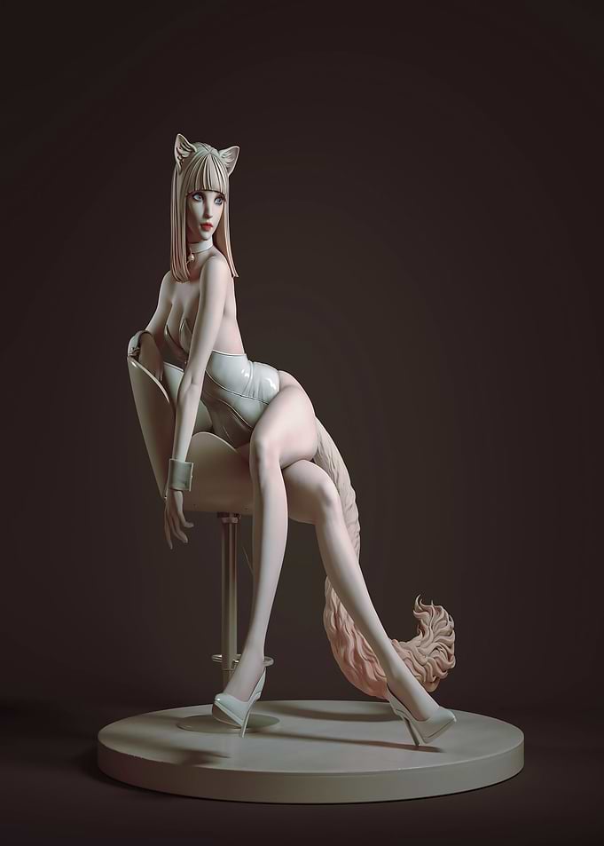 Cat-Eared Woman in White Bodysuit