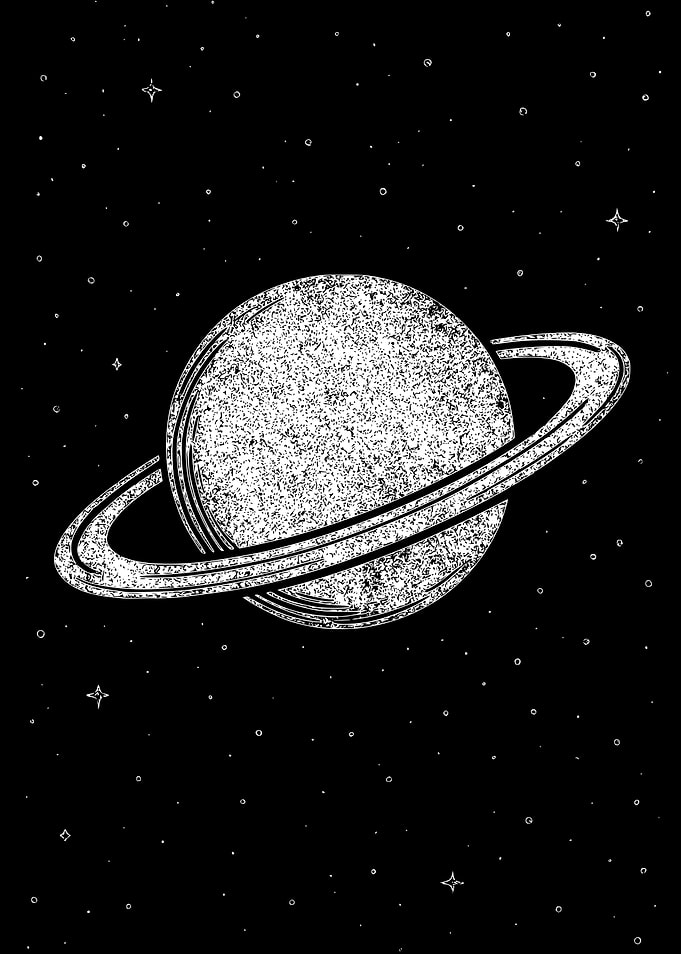 Saturn in Space Black and White Art