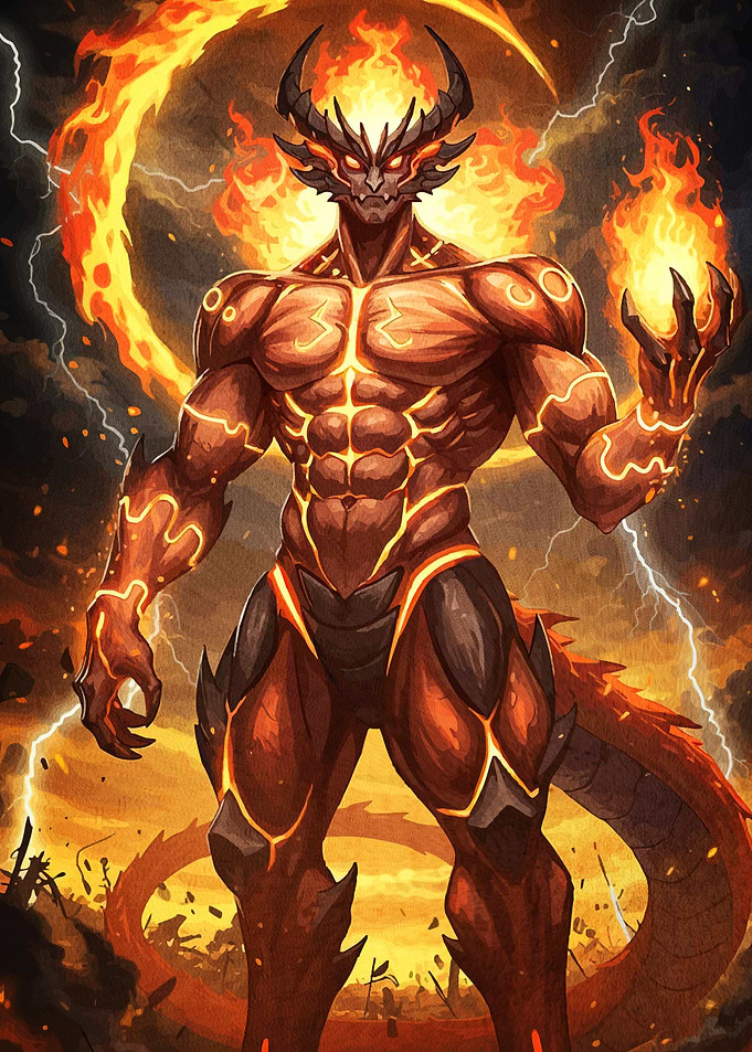 Muscular Fire Demon Horns