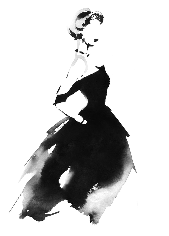 Elegant Woman in Black Dress Illustration