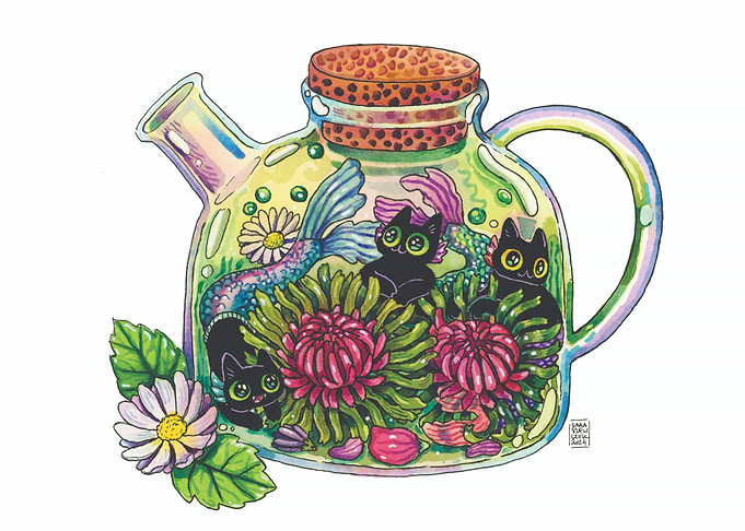 Teapot with Mermaid Cats