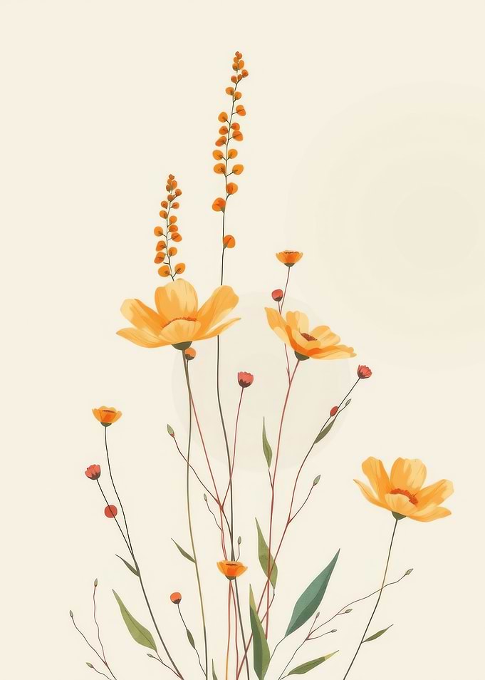 Floral Illustration with Orange Flowers
