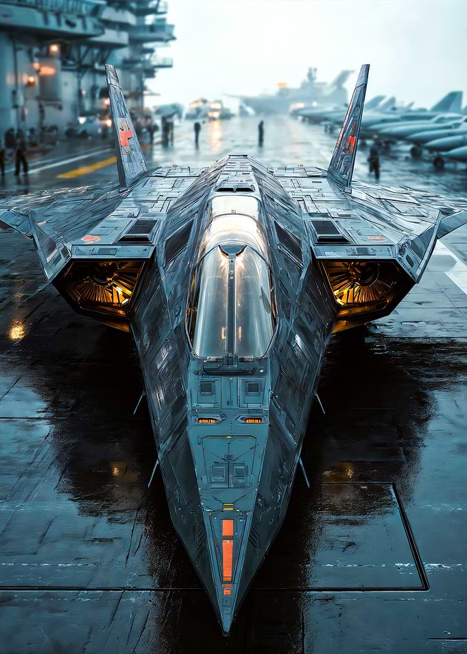 Futuristic Stealth Aircraft on Carrier Deck