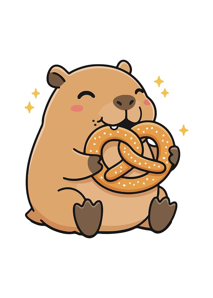 Cute Hamster Eating Pretzel Cartoon