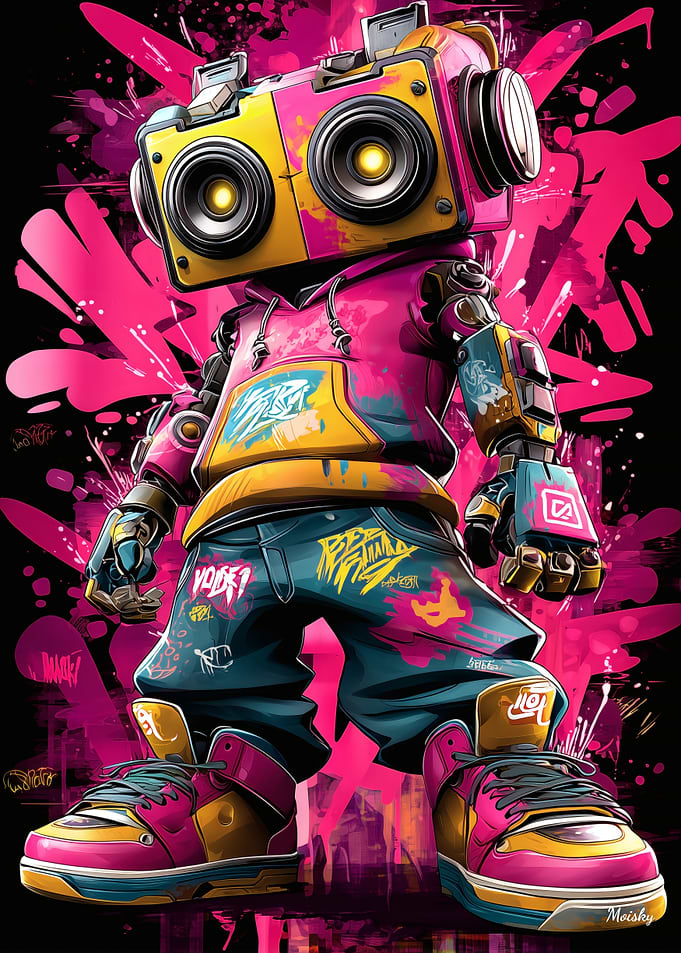 Beatbot – Street Graffiti Robot in Neon Urban Style