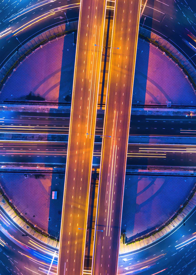Aerial Night Highway bangkok