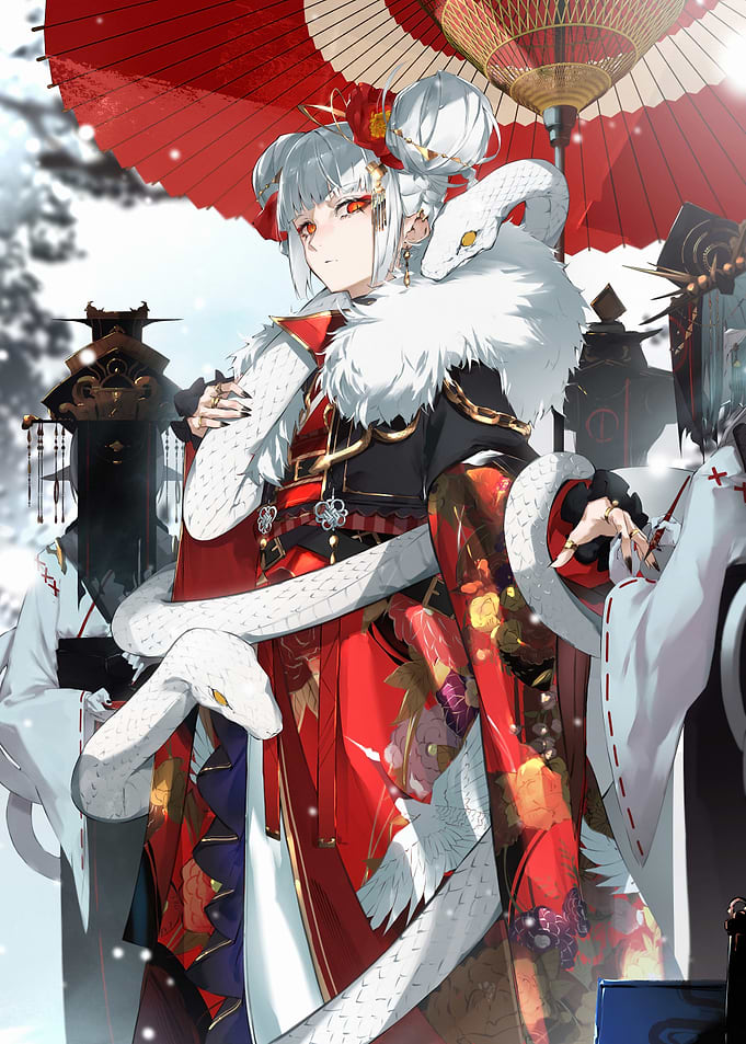 Anime Girl with Snakes and Kimono
