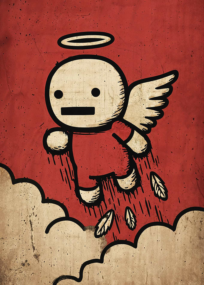 Cartoon Angel Flying Above Clouds
