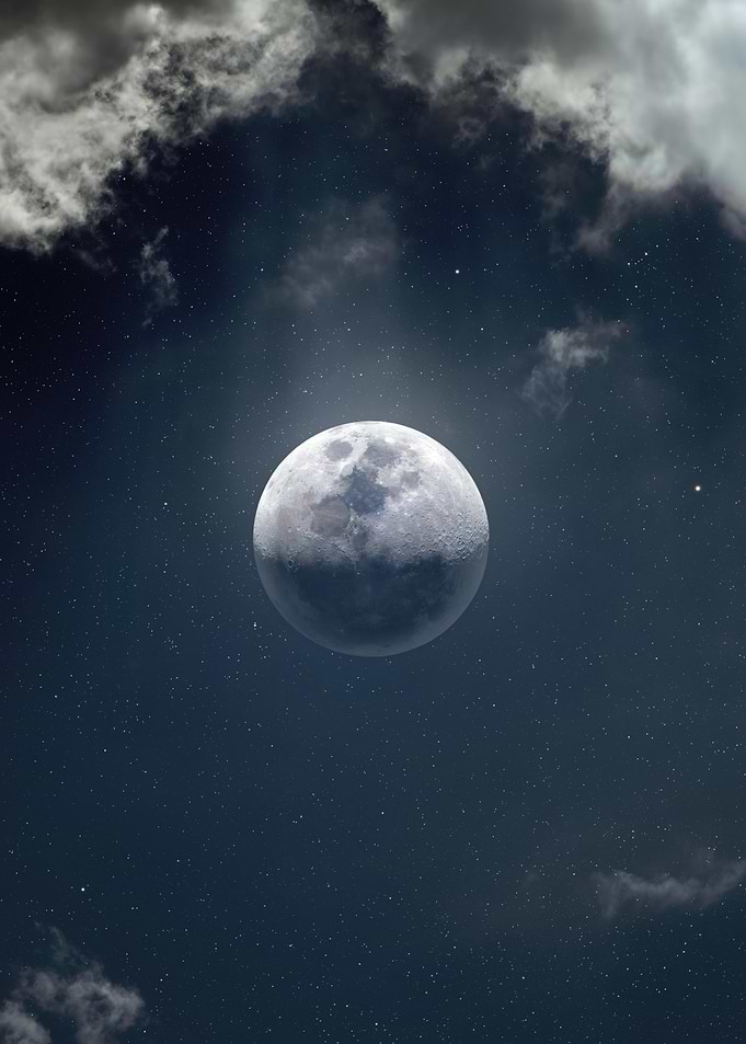 Full Moon in Starry Night Sky