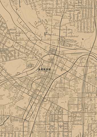Akron. Ohio Vintage City Map