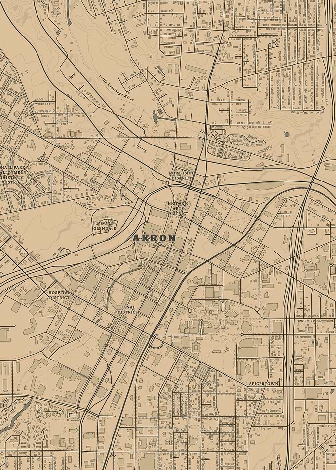 Akron. Ohio Vintage City Map