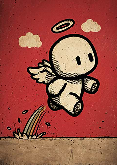 Cartoon Angel Jumping with Rainbow Trail