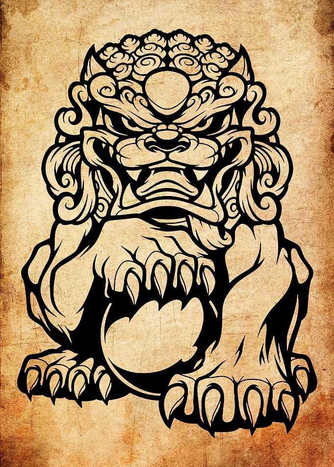 Guardian Lion Illustration on Textured Background