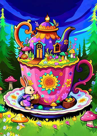 Whimsical Teacup House with Bunny