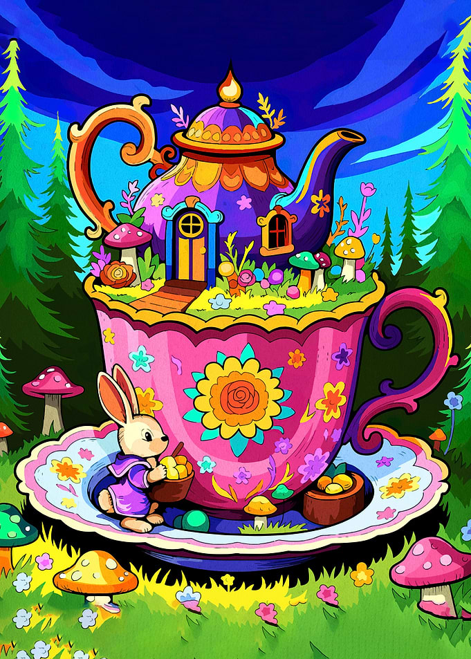 Whimsical Teacup House with Bunny