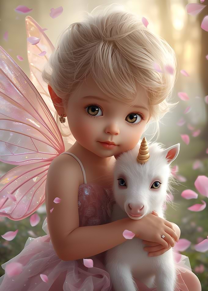 Fairy Girl with Unicorn Friend