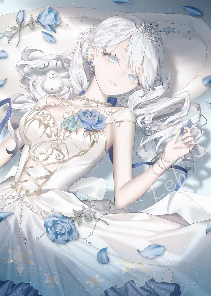Anime Girl with Blue Roses