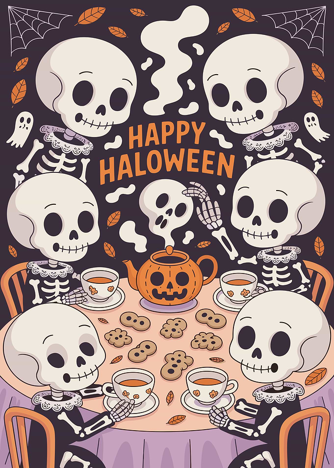 Halloween Tea Party with Skeletons