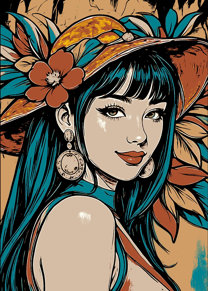 Woman with Hat and Floral Accents