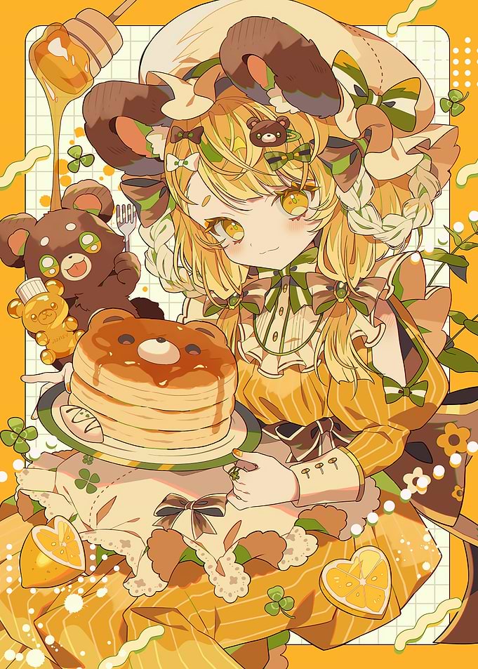Anime Girl with Pancakes and Honey