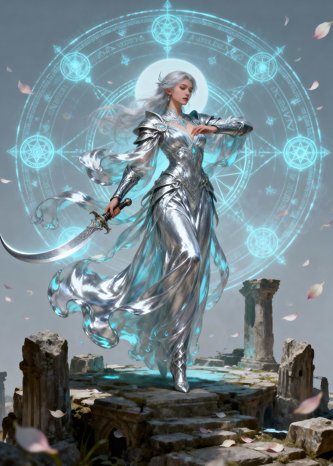Silver Warrior with Magic Circle