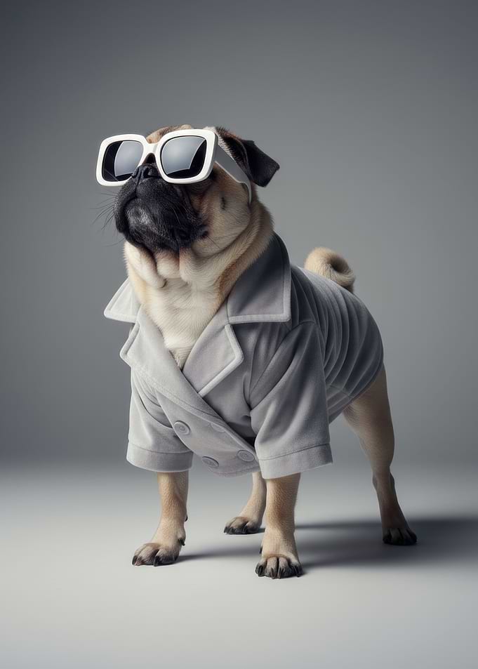 Pug in Sunglasses and Coat