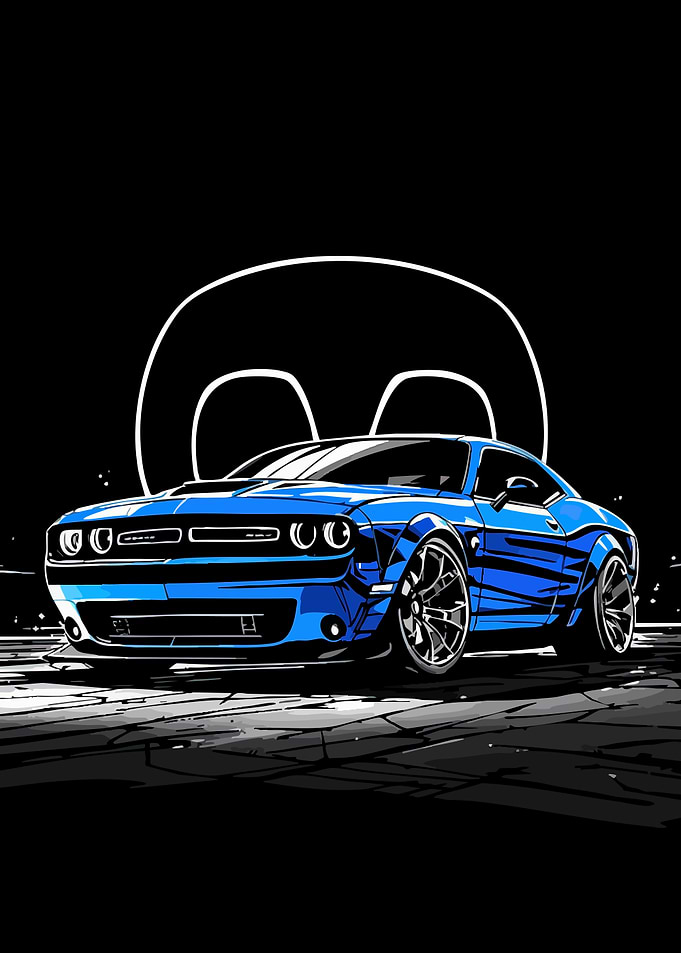 Blue Dodge Challenger Car Illustration