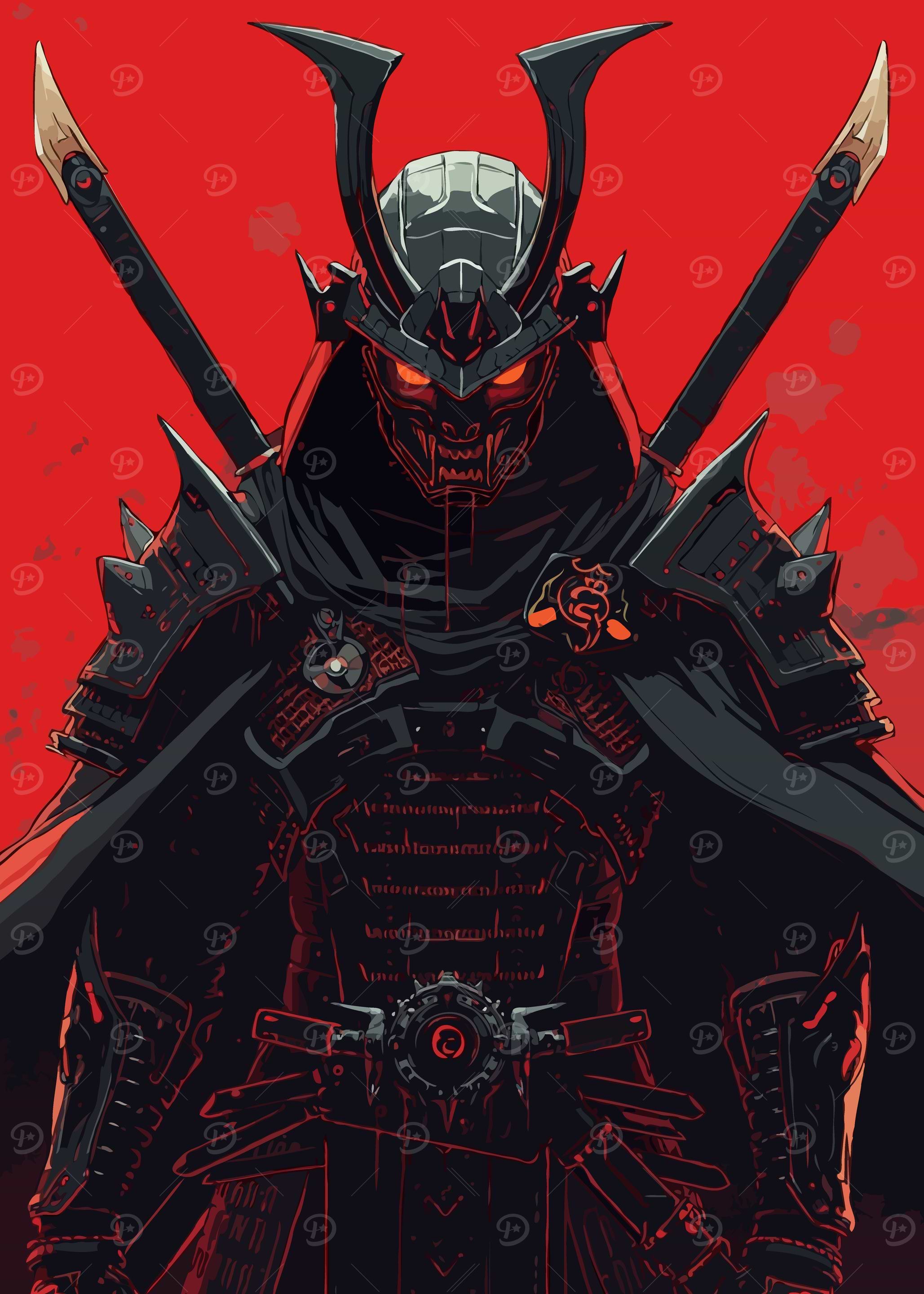 Dark-Armored Samurai Warrior Illustration