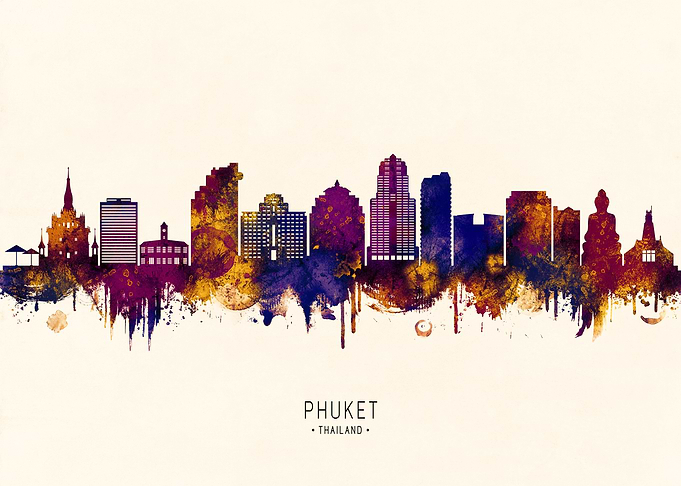 Phuket Thailand Skyline Watercolor Silhouette