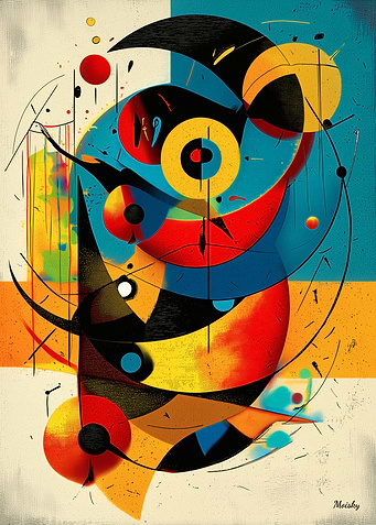 Celestial Balance – Modern Cosmic Geometry in Cyan, Vermillion, and Gold
