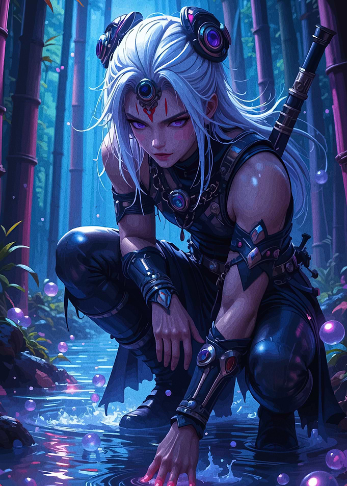 Anime Warrior in Bamboo Forest