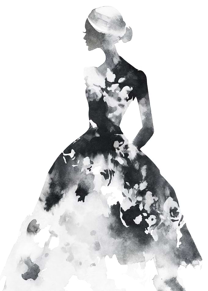 Watercolor Silhouette of Woman in Dress
