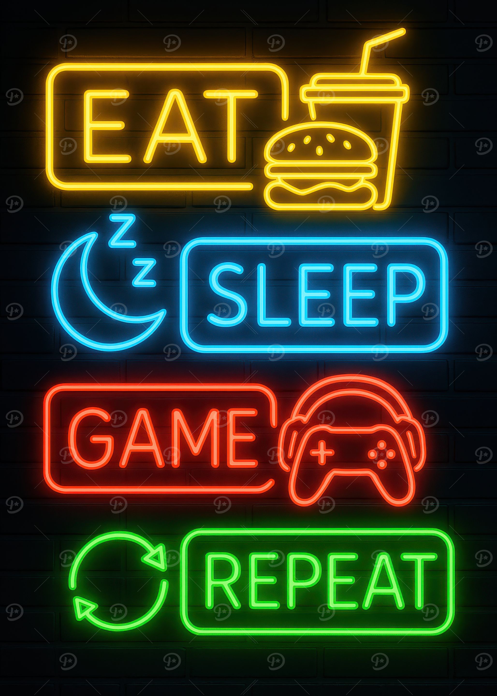 Eat Sleep Game Repeat Neon Sign