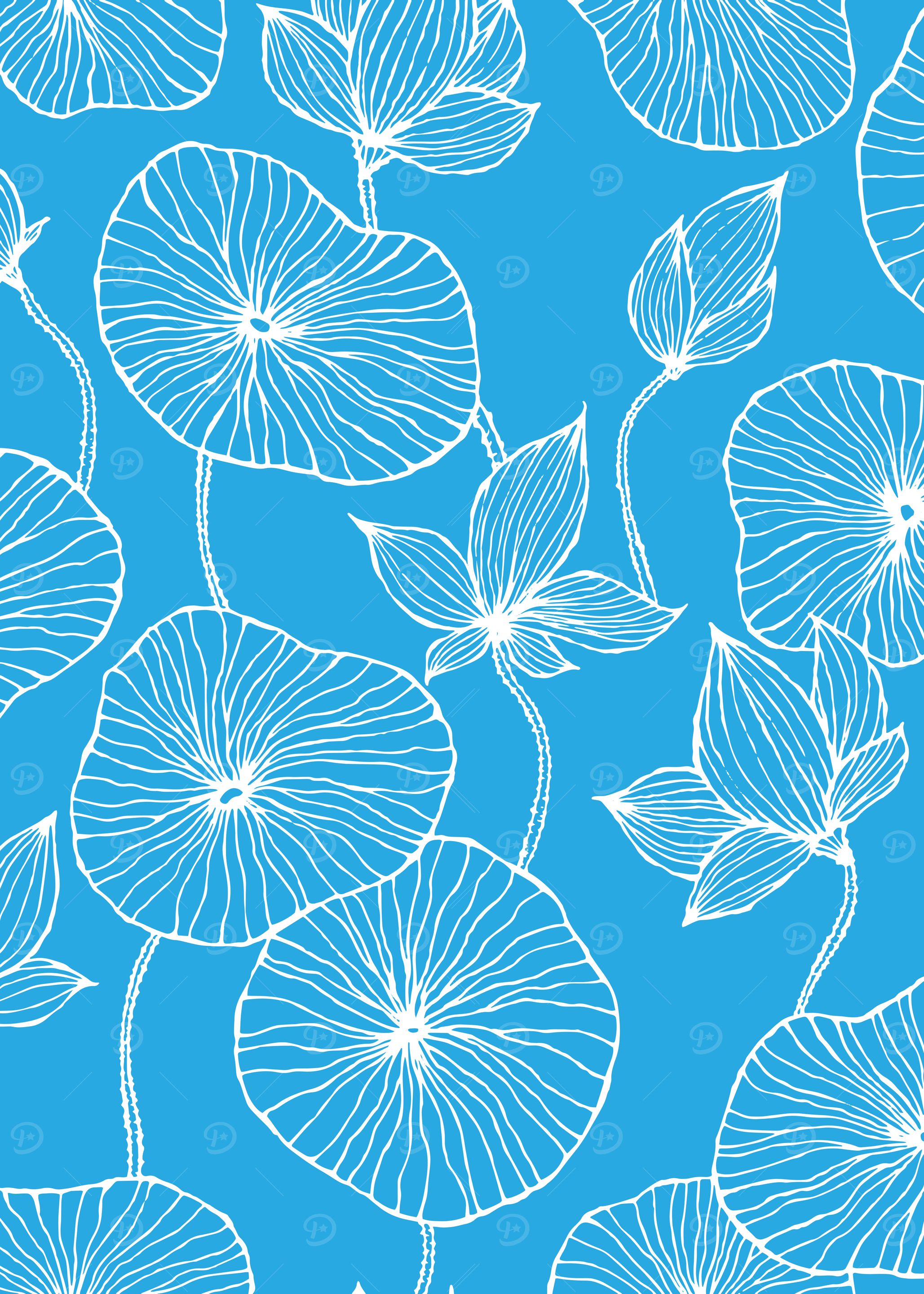 Blue Leaves Lotus Flowers Blossom