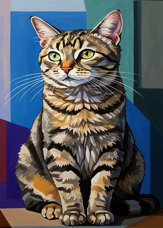 Stripped Cat Portrait with Geometric Background