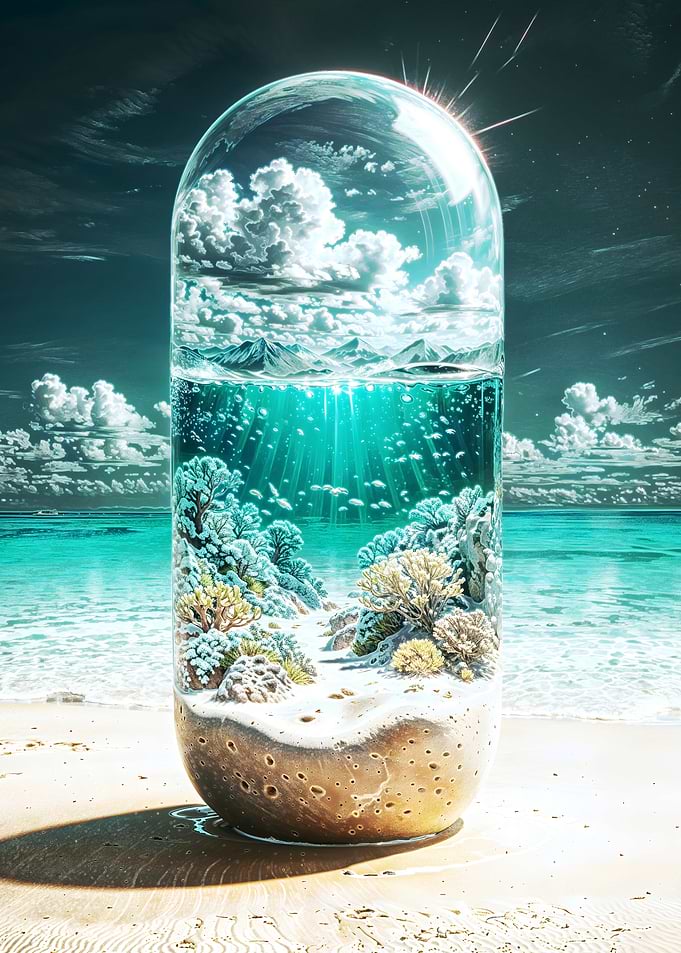 Vitamin Sea Capsule - Glass Miniature Reef on Sunlit Beach