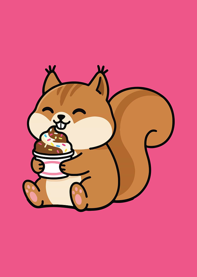 Cartoon Squirrel Eating Ice Cream
