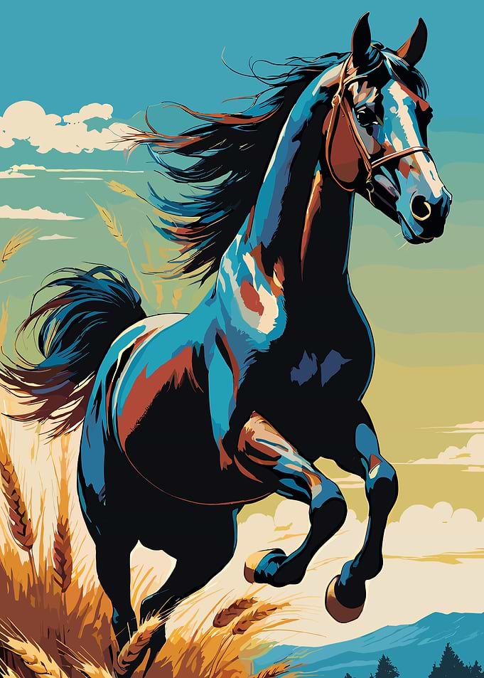 Running Horse in Field Illustration